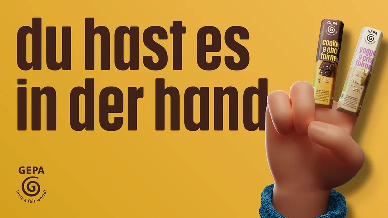 GEPA-Kampagnenmotiv mit Schriftzug „Du hast es in der Hand“