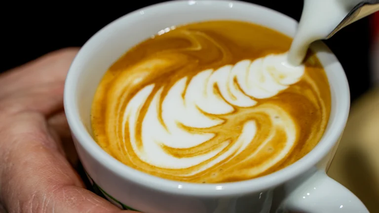 Nahaufnahme von Latte-Art-Zubereitung.