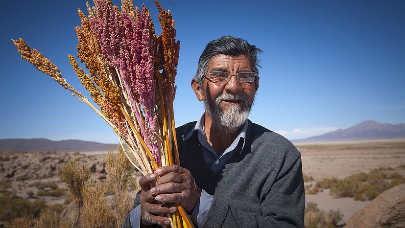 Kleinbäuer*innen auf der ganzen Welt leisten nicht nur einen wichtigen Beitrag zur Ernährungssicherheit, sondern auch zum Klimaschutz. Wie zum Beispiel Mauricio Beli von ANAPQUI, Bolivien, oder ...