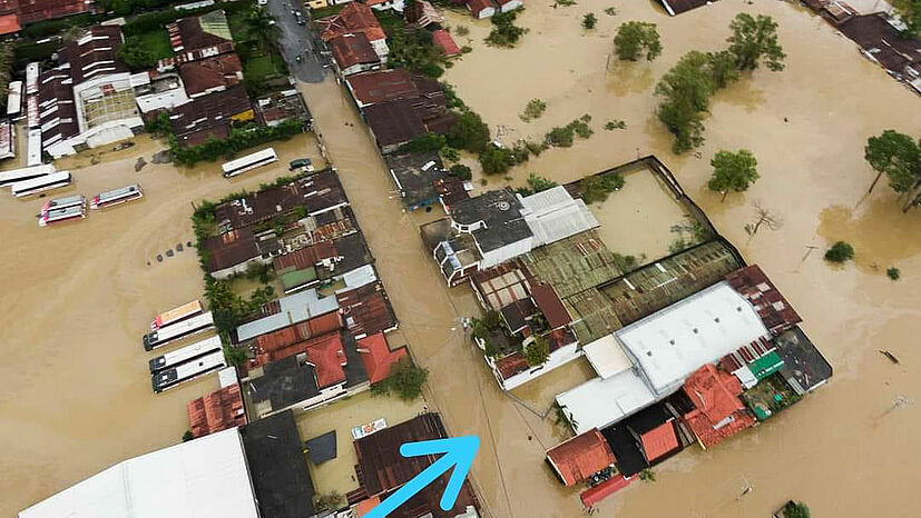 Die Lagerhalle von FEDECOCAGUA in Cobán stand auf Grund der Überschwemmungen durch den Hurrikan ETA drei Tage lang drei Meter unter Wasser.