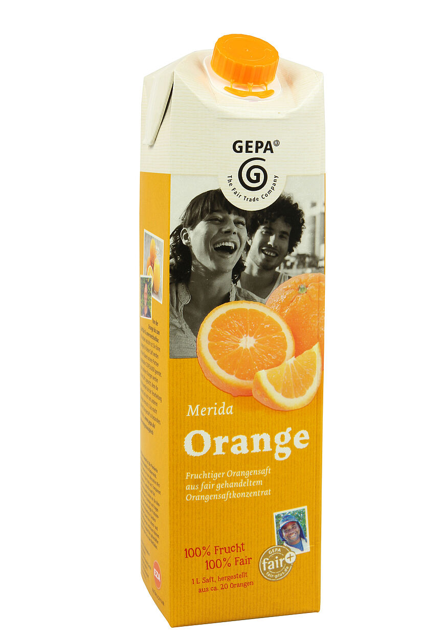 So sieht die neue Verpackung unseres Merida Orangensafts aus. Und es gilt wie immer: Was draufsteht, ist auch drin.