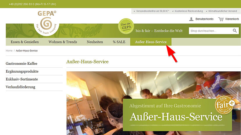 Ab jetzt bestellen Außer-Haus-Kunden und Endkunden über dieselbe Plattform. Spezielle Außer-Haus-Produkte finden Sie im Bereich „Außer-Haus-Service“.