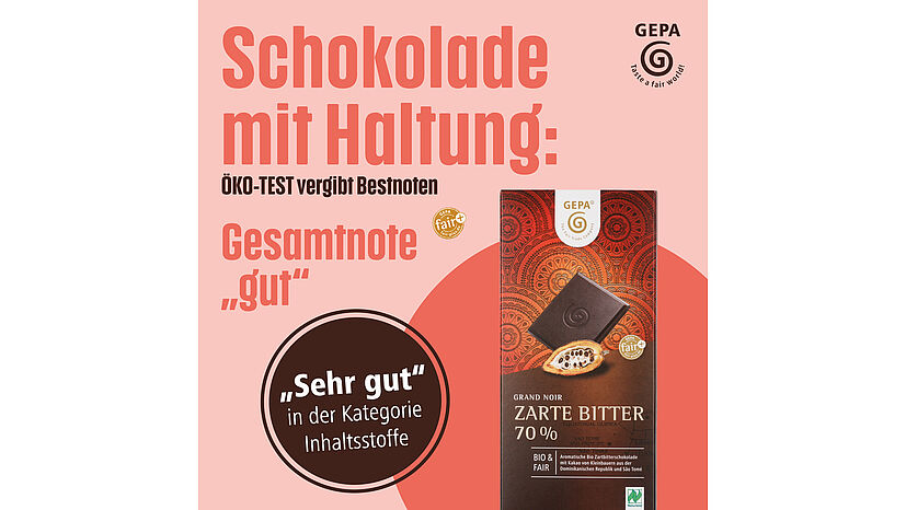 Der Kakao aus unserer kürzlich von ÖKO-TEST ausgezeichneten Schokolade „Grand Noir Zarte Bitter 70%“ stammt aus einem dynamischen Agroforstsystem. ÖKO-TEST hat in seinem Hintergrundartikel zum Test von Zartbitterschokoladen auf die Bedeutung von Agroforstwirtschaft hingewiesen.