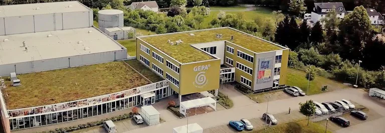 Drohnenaufnahme des GEPA-Gebäudes in Wuppertal aus der Luft