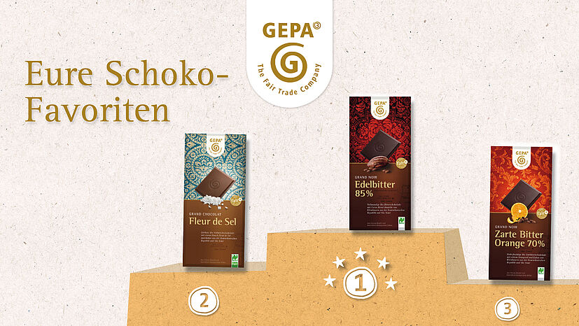 Das waren die beliebtesten GEPA-Schokoladen 2021: Auf Platz 1 landete wieder einmal die Zartbitterschokolade "Grand Noir Edelbitter 85 %"