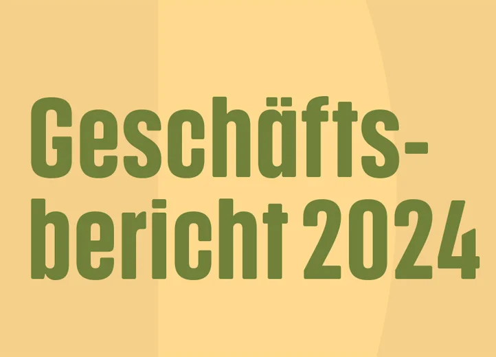 Grüne Schrift auf Gelb mit dem Text "Geschäftsbericht 2024"